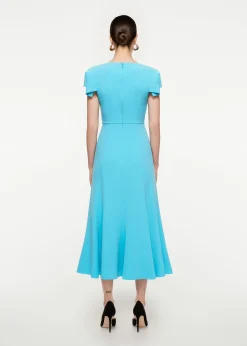 Ready To Wear|Ready To Wear Roland Mouret Cap Sleeve Stretch Cady Midi Dress Blue