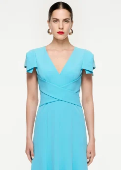 Ready To Wear|Ready To Wear Roland Mouret Cap Sleeve Stretch Cady Midi Dress Blue
