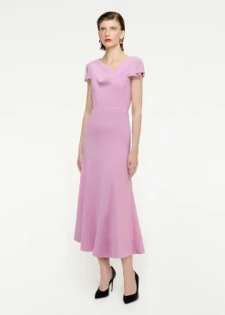 Ready To Wear|Ready To Wear Roland Mouret Cap Sleeve Wool Crepe Midi Dress Pink