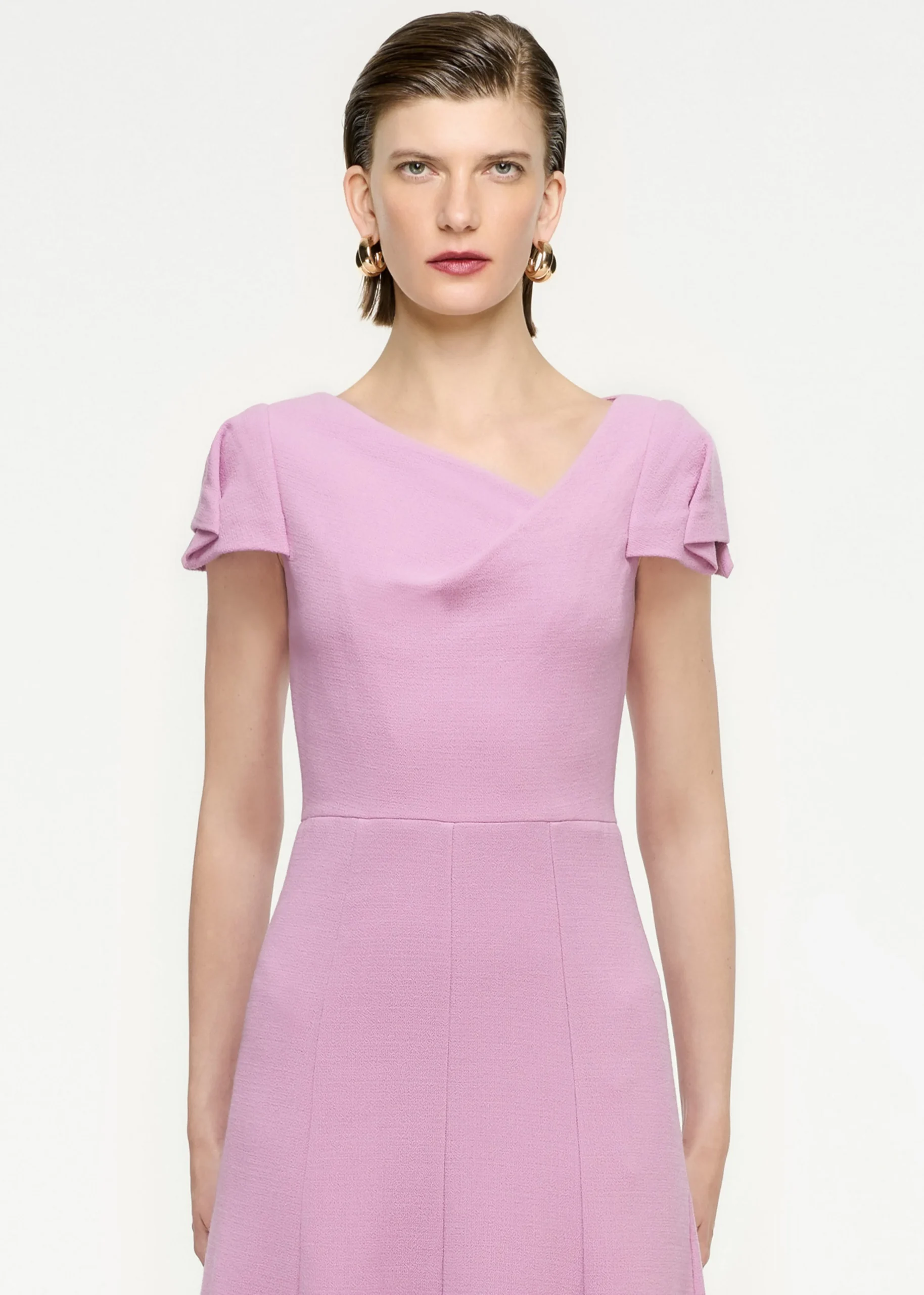 Ready To Wear|Ready To Wear Roland Mouret Cap Sleeve Wool Crepe Midi Dress Pink