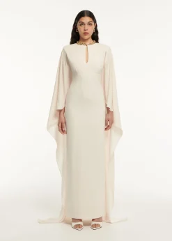 Ready To Wear Roland Mouret Cape Satin Crepe Maxi Dress Cream