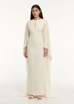 Ready To Wear Roland Mouret Cape Satin Crepe Maxi Dress Cream