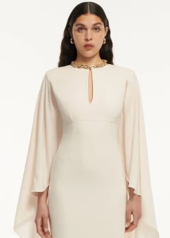 Ready To Wear Roland Mouret Cape Satin Crepe Maxi Dress Cream