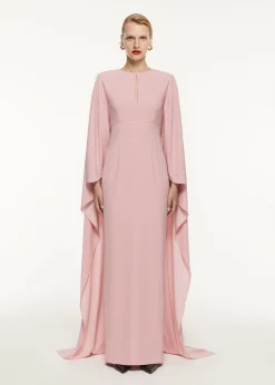 Ready To Wear Roland Mouret Cape Satin Crepe Maxi Dress Pink