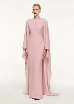 Ready To Wear Roland Mouret Cape Satin Crepe Maxi Dress Pink