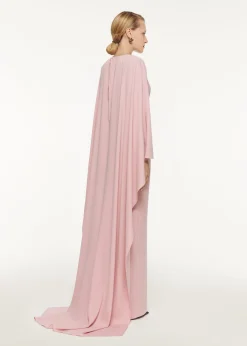Ready To Wear Roland Mouret Cape Satin Crepe Maxi Dress Pink