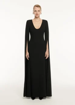 Ready To Wear Roland Mouret Cape Sleeve Stretch Cady Maxi Dress Black