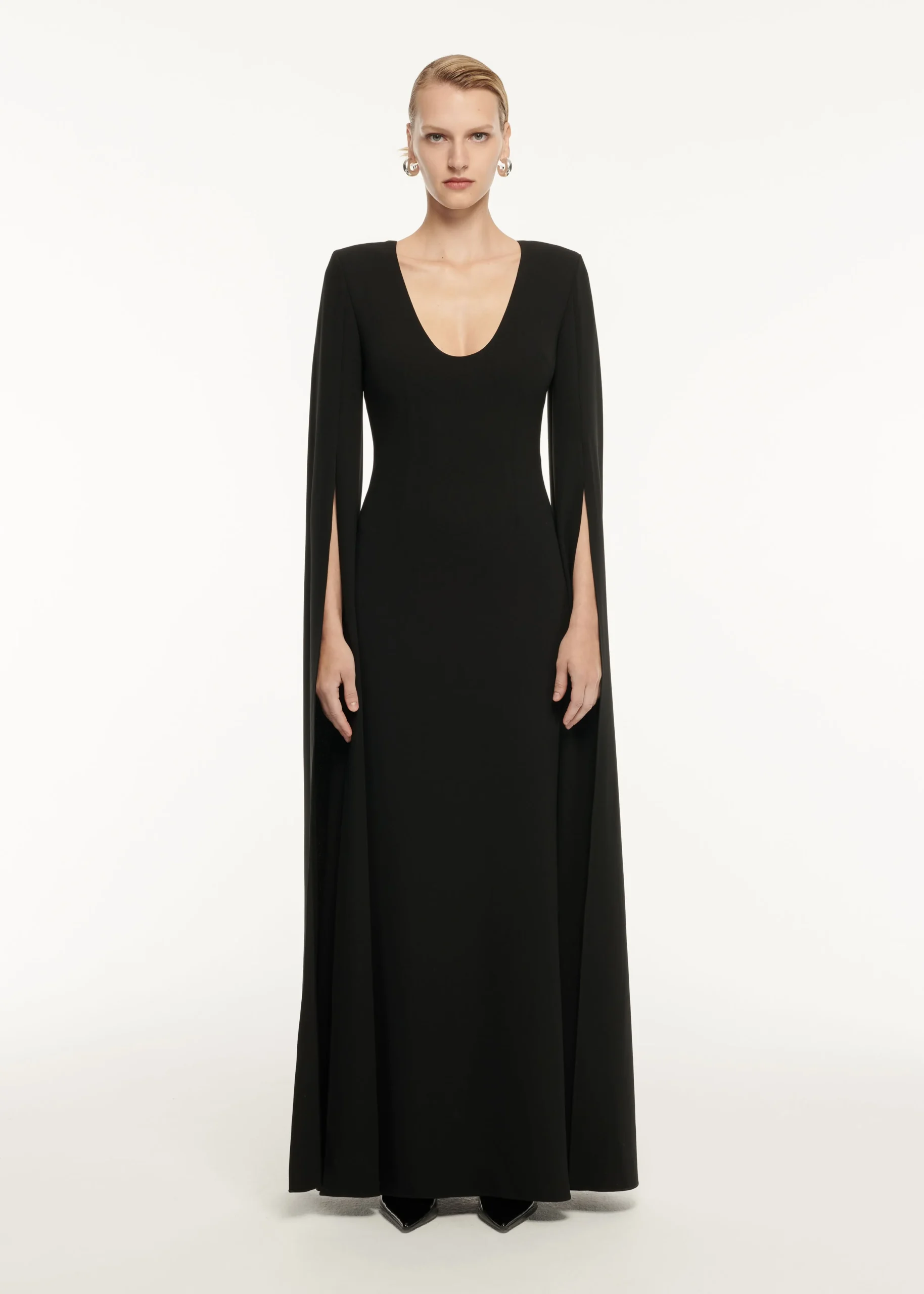 Ready To Wear Roland Mouret Cape Sleeve Stretch Cady Maxi Dress Black