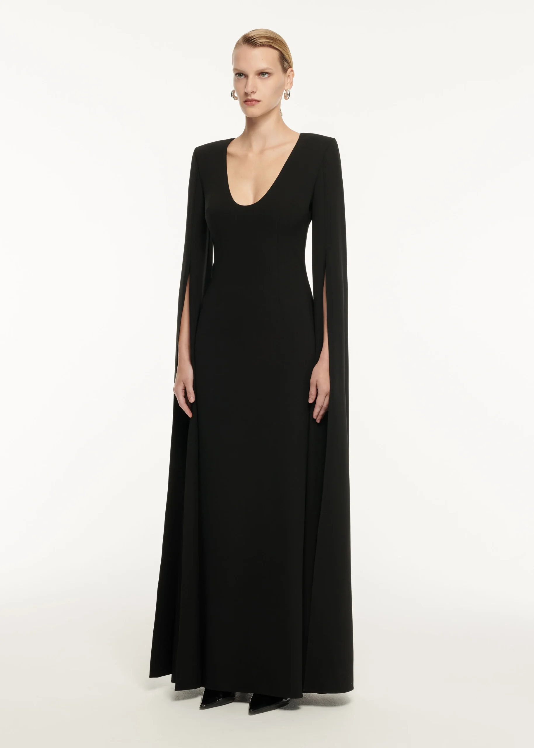 Ready To Wear Roland Mouret Cape Sleeve Stretch Cady Maxi Dress Black
