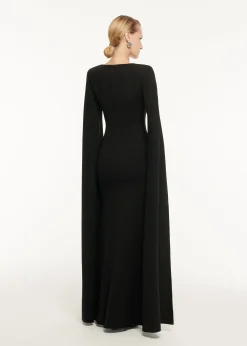 Ready To Wear Roland Mouret Cape Sleeve Stretch Cady Maxi Dress Black