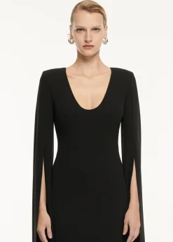 Ready To Wear Roland Mouret Cape Sleeve Stretch Cady Maxi Dress Black