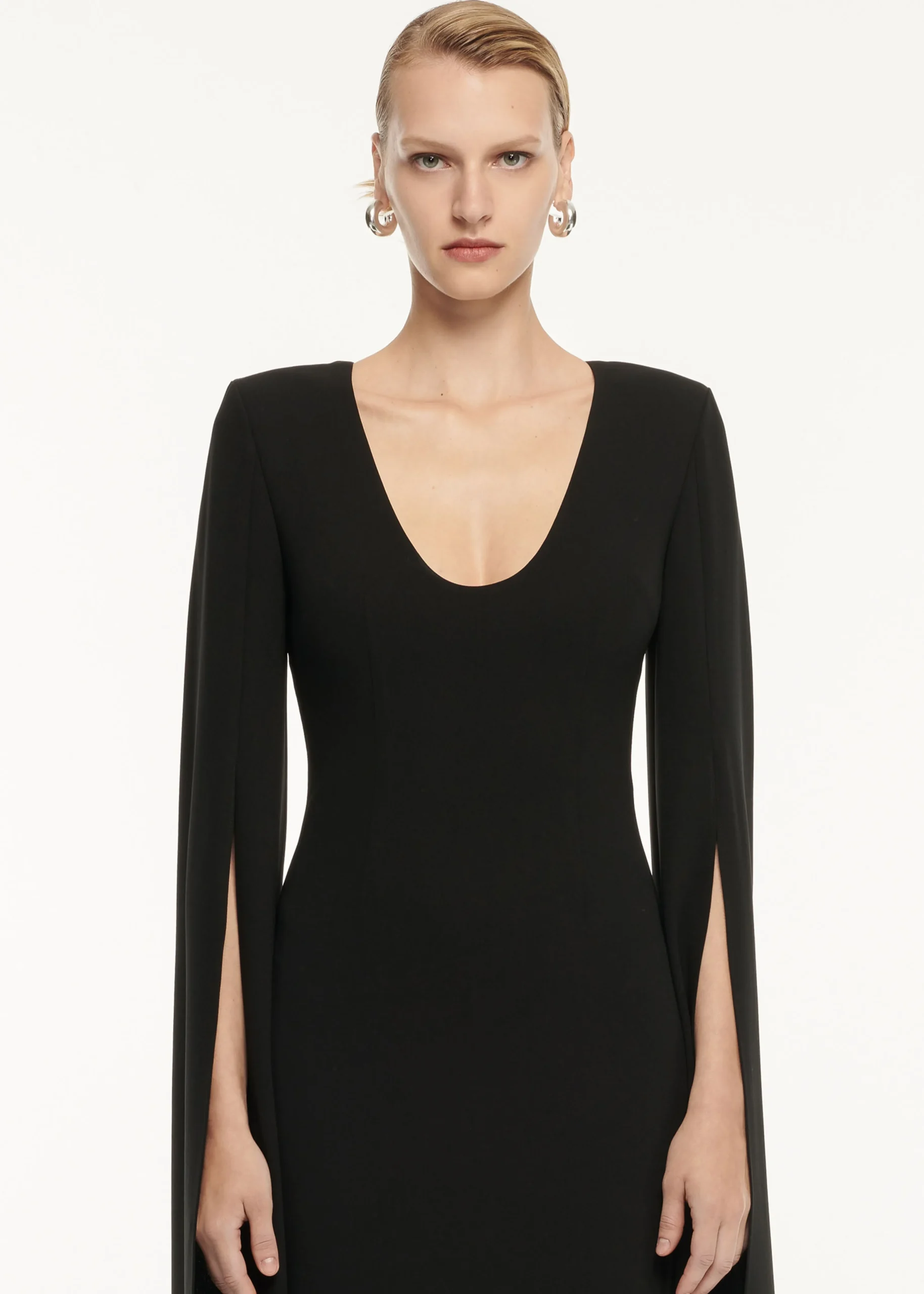 Ready To Wear Roland Mouret Cape Sleeve Stretch Cady Maxi Dress Black