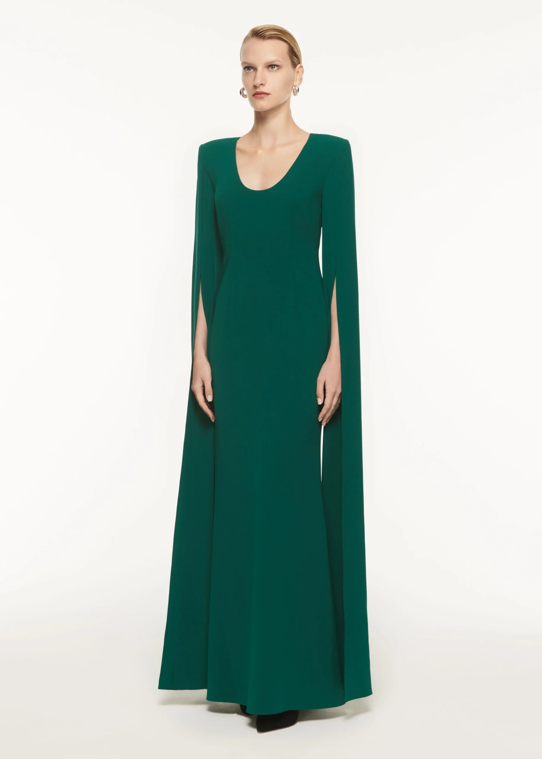 Ready To Wear Roland Mouret Cape Sleeve Stretch Cady Maxi Dress Green