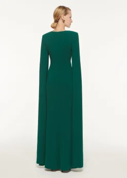Ready To Wear Roland Mouret Cape Sleeve Stretch Cady Maxi Dress Green