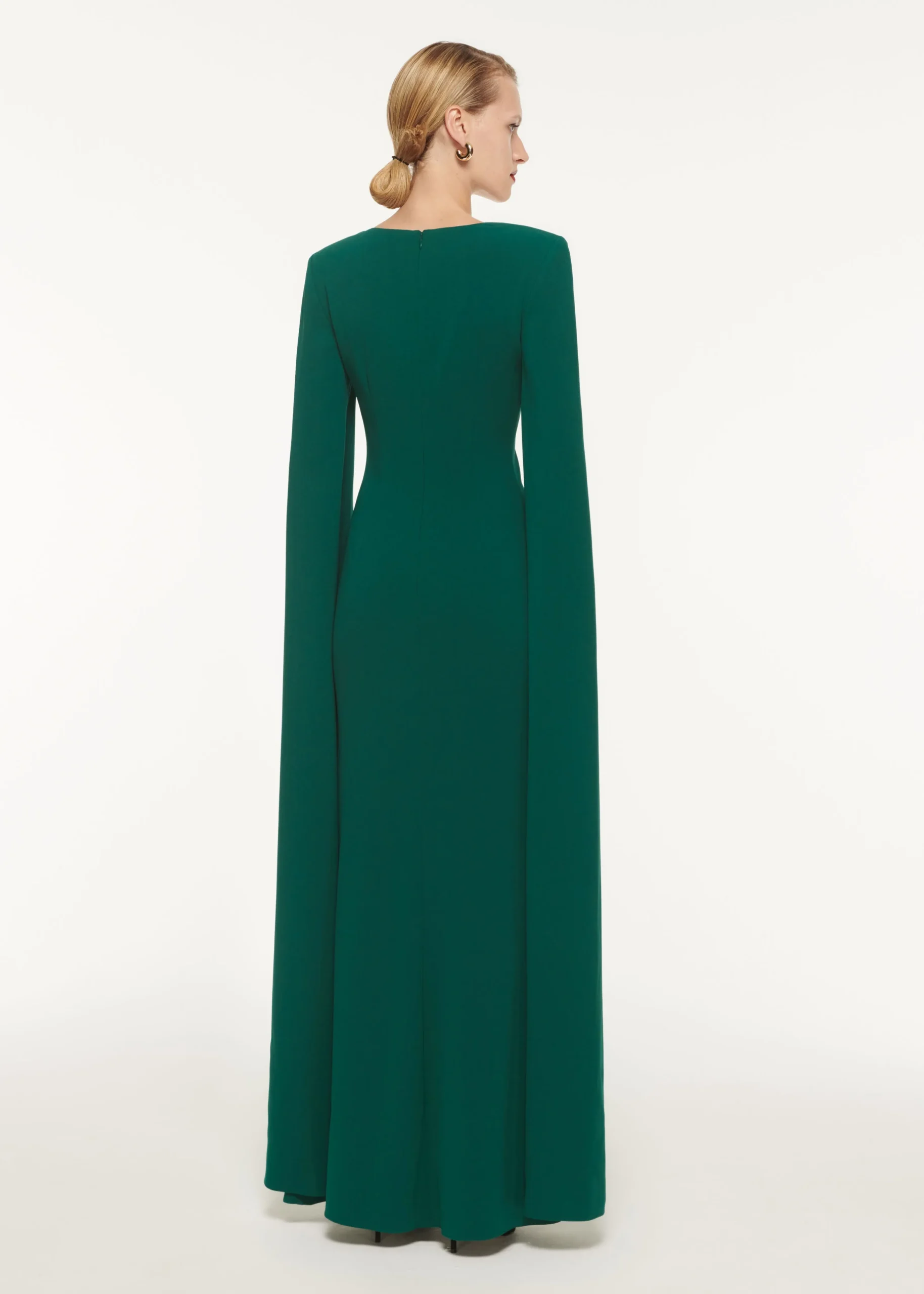 Ready To Wear Roland Mouret Cape Sleeve Stretch Cady Maxi Dress Green