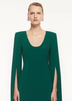 Ready To Wear Roland Mouret Cape Sleeve Stretch Cady Maxi Dress Green