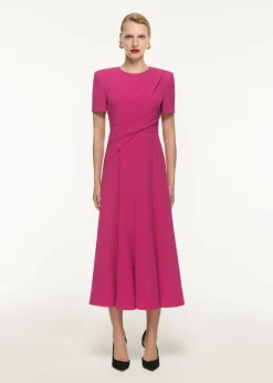 Ready To Wear|Ready To Wear Roland Mouret Front Drape Short Sleeve Cady Midi Dress
