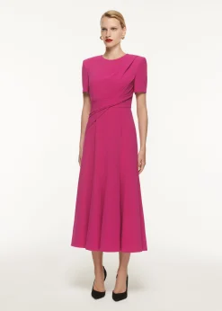 Ready To Wear|Ready To Wear Roland Mouret Front Drape Short Sleeve Cady Midi Dress