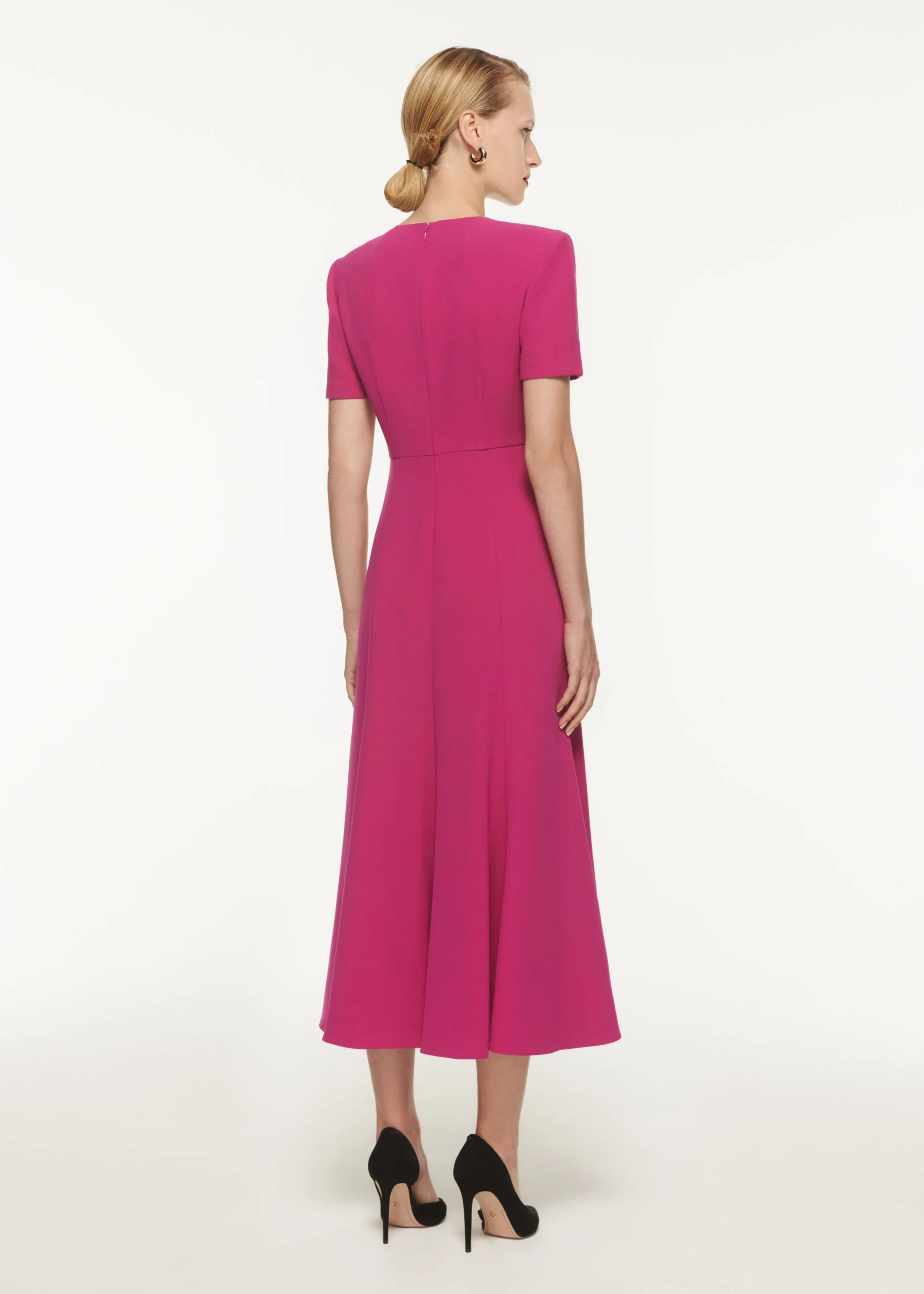 Ready To Wear|Ready To Wear Roland Mouret Front Drape Short Sleeve Cady Midi Dress