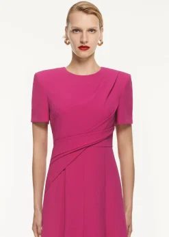 Ready To Wear|Ready To Wear Roland Mouret Front Drape Short Sleeve Cady Midi Dress