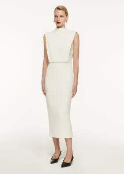 Ready To Wear|Ready To Wear Roland Mouret High Neck Stretch Cady Midi Dress Cream