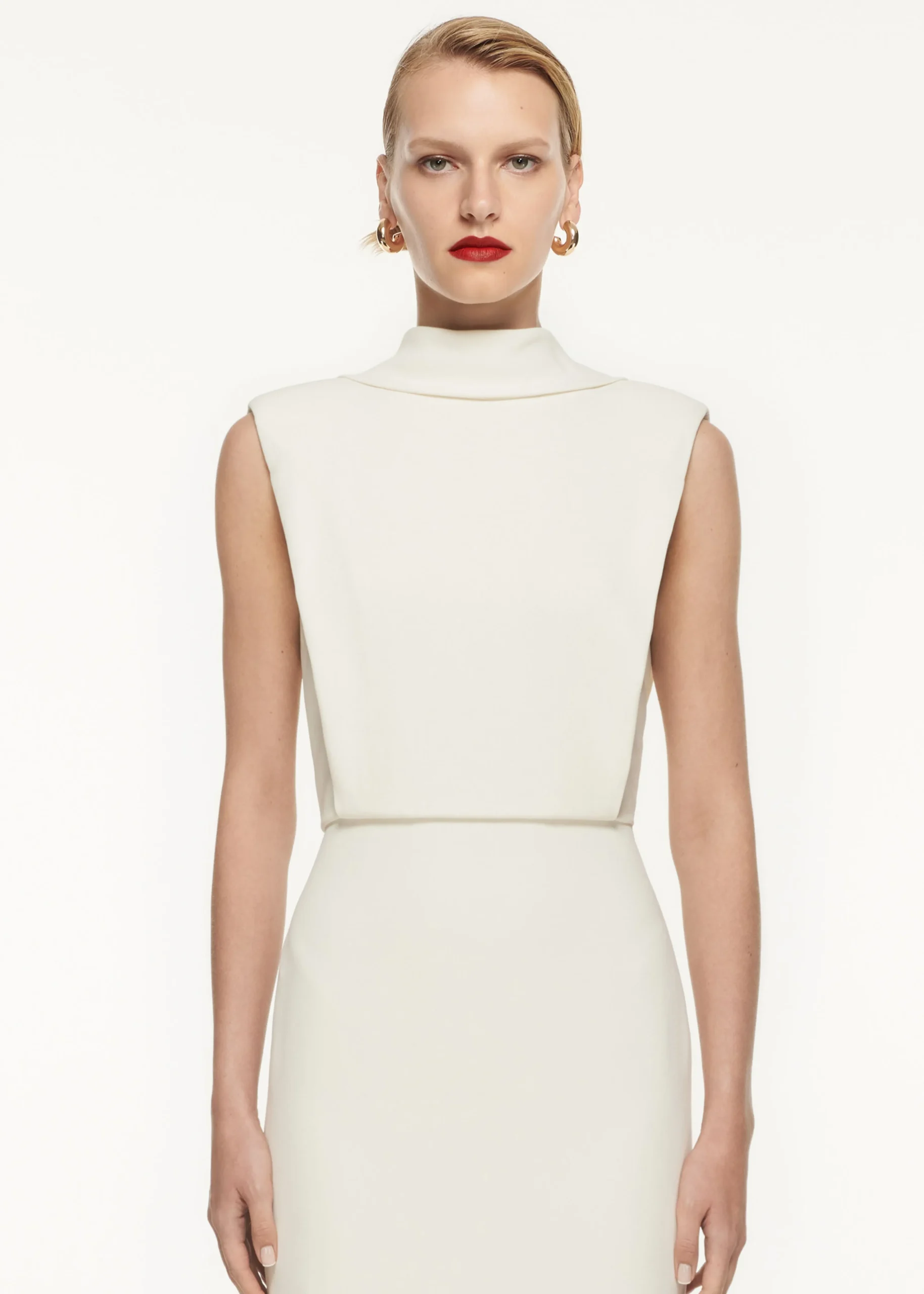 Ready To Wear|Ready To Wear Roland Mouret High Neck Stretch Cady Midi Dress Cream