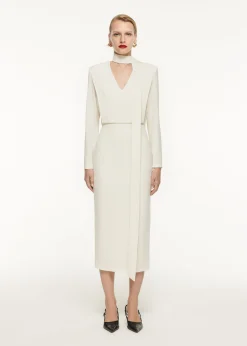 Ready To Wear|Ready To Wear Roland Mouret Long Sleeve Blouson Detail Midi Dress Cream
