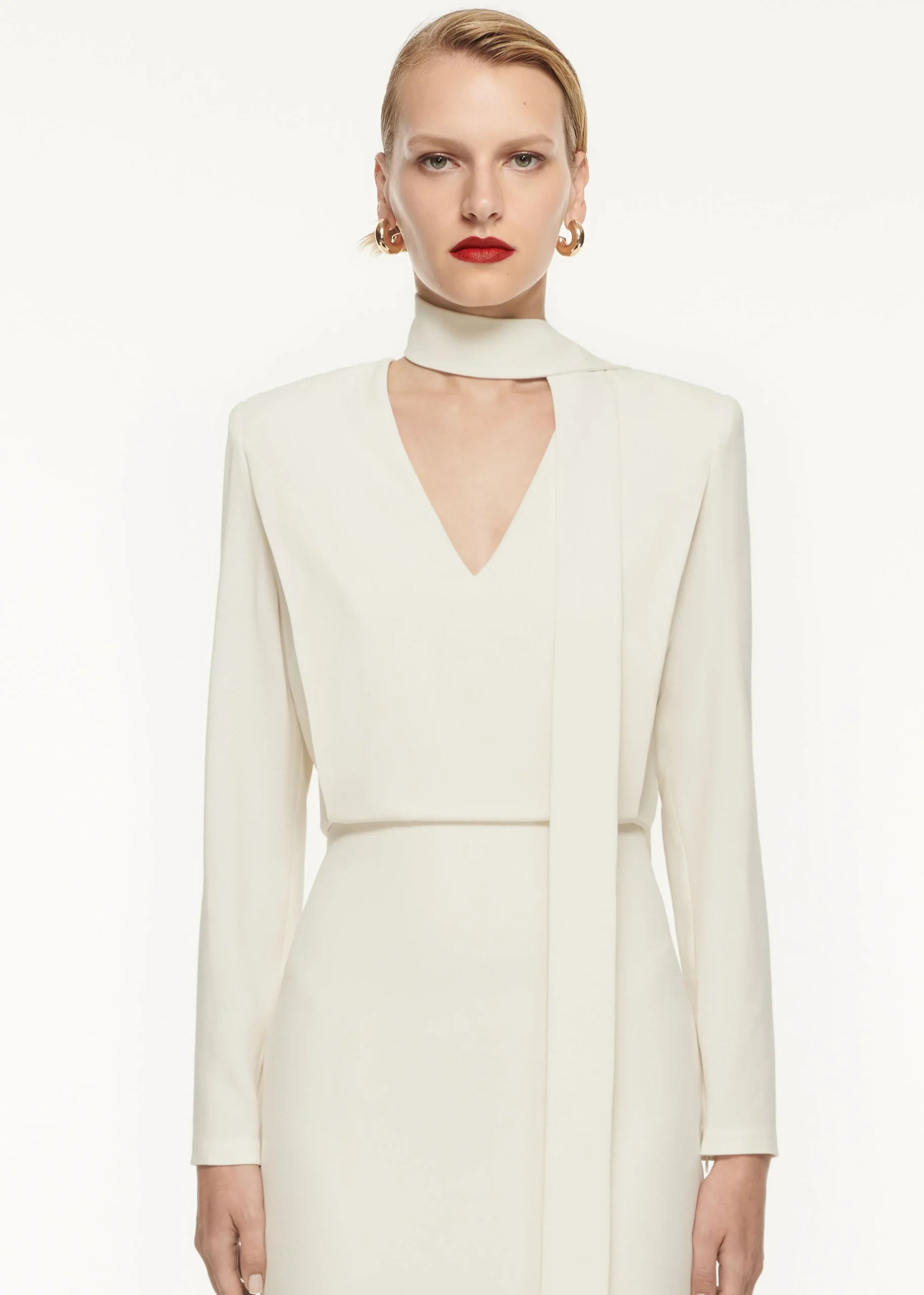 Ready To Wear|Ready To Wear Roland Mouret Long Sleeve Blouson Detail Midi Dress Cream