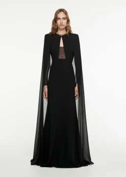 Ready To Wear|Ready To Wear Roland Mouret Long Sleeve Cape Gown Black