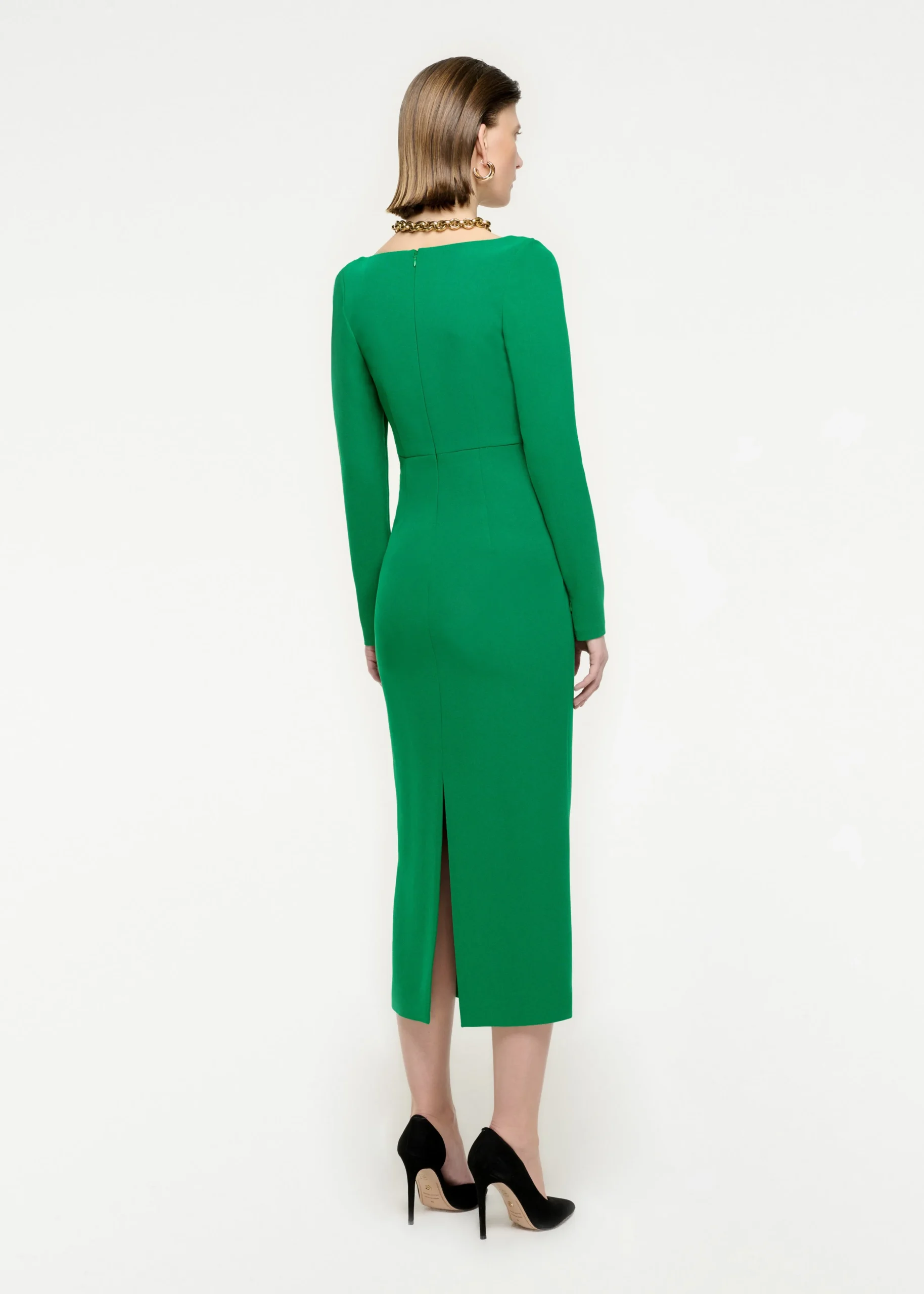 Ready To Wear|Ready To Wear Roland Mouret Long Sleeve Cowl Neck Cady Midi Dress Green
