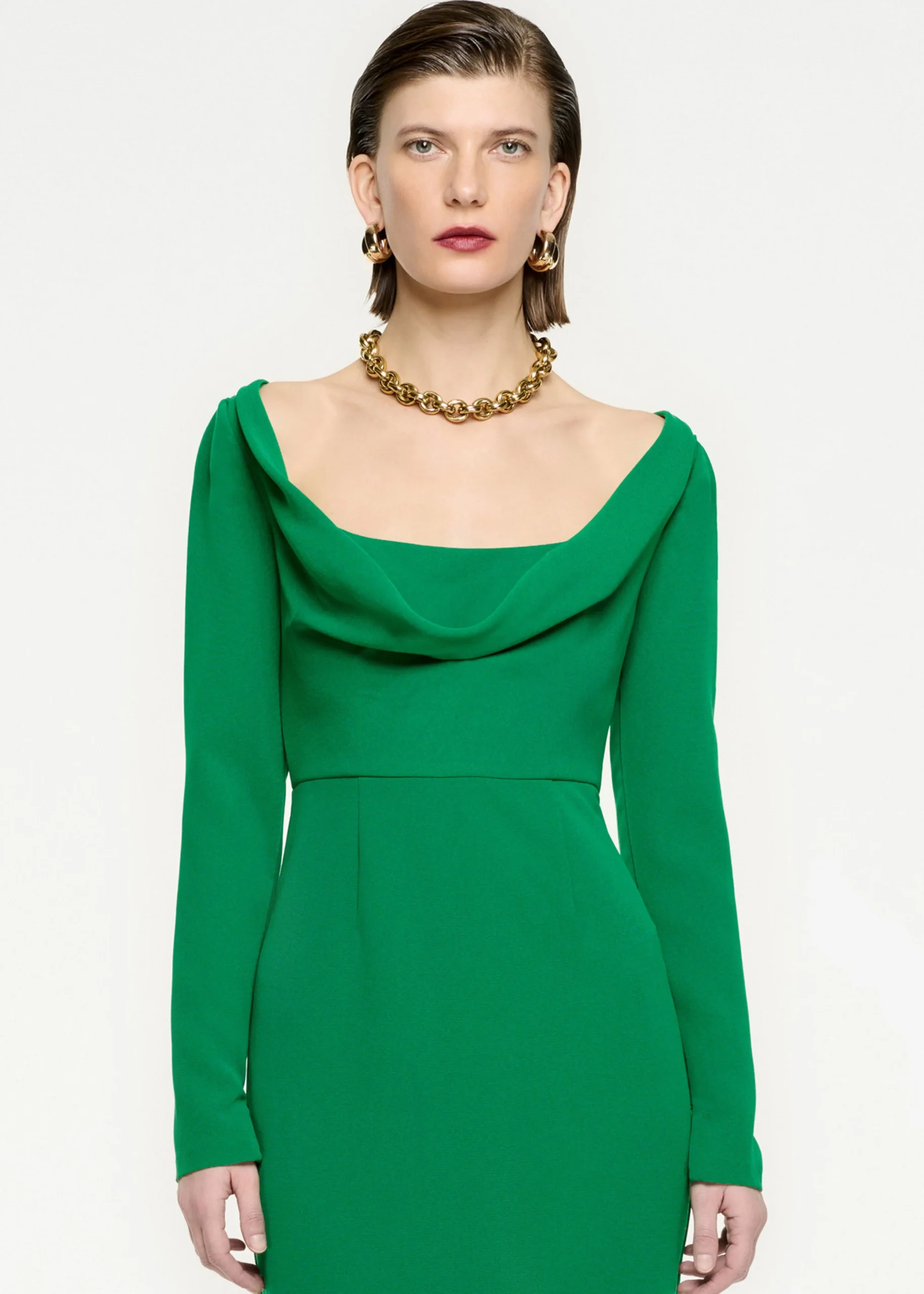 Ready To Wear|Ready To Wear Roland Mouret Long Sleeve Cowl Neck Cady Midi Dress Green