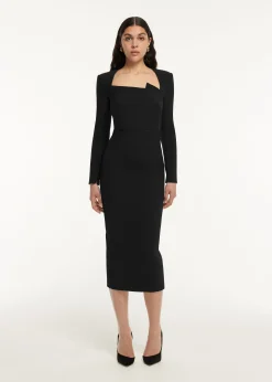 Ready To Wear|Ready To Wear Roland Mouret Long Sleeve Crepe Midi Dress Black