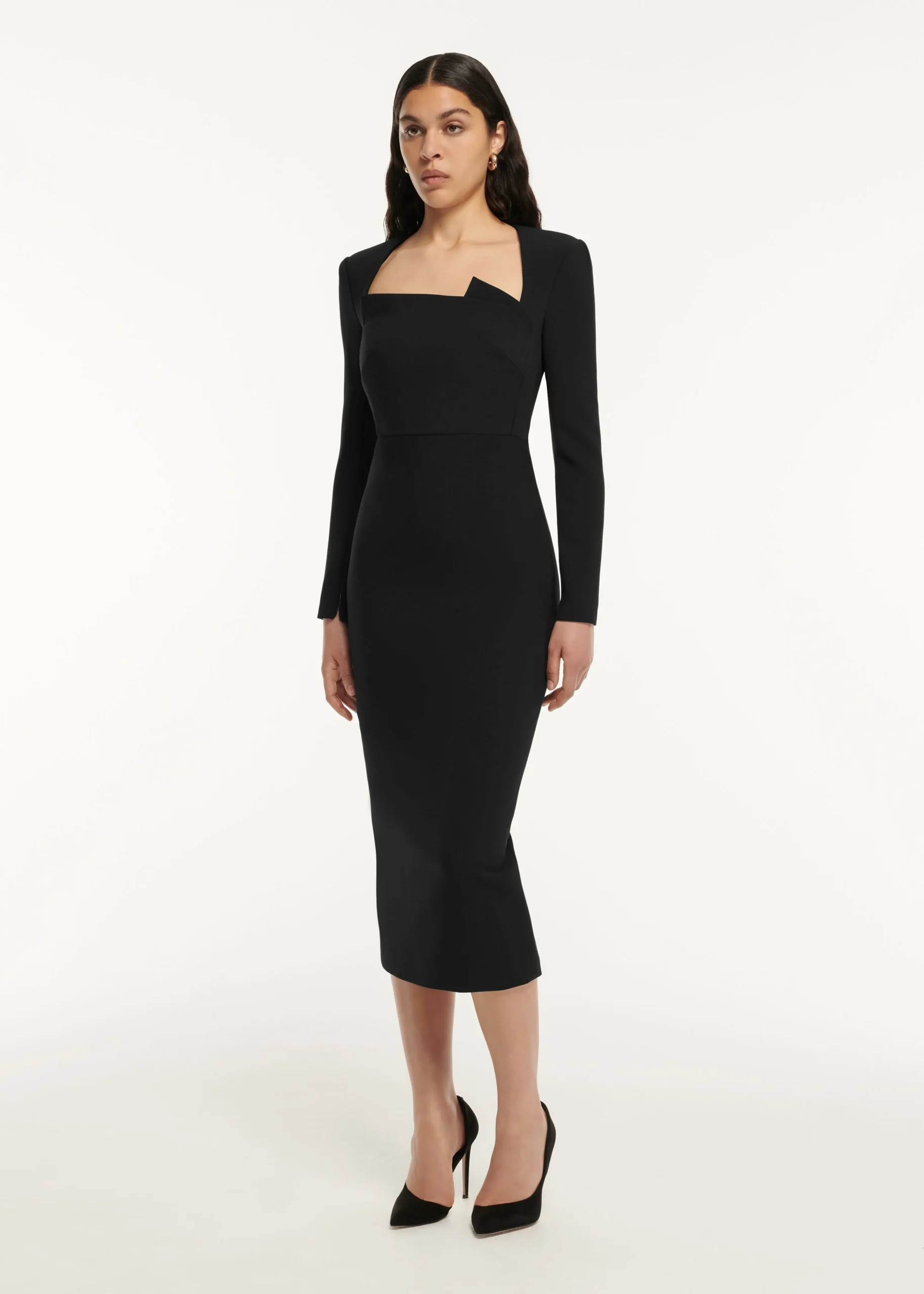 Ready To Wear|Ready To Wear Roland Mouret Long Sleeve Crepe Midi Dress Black