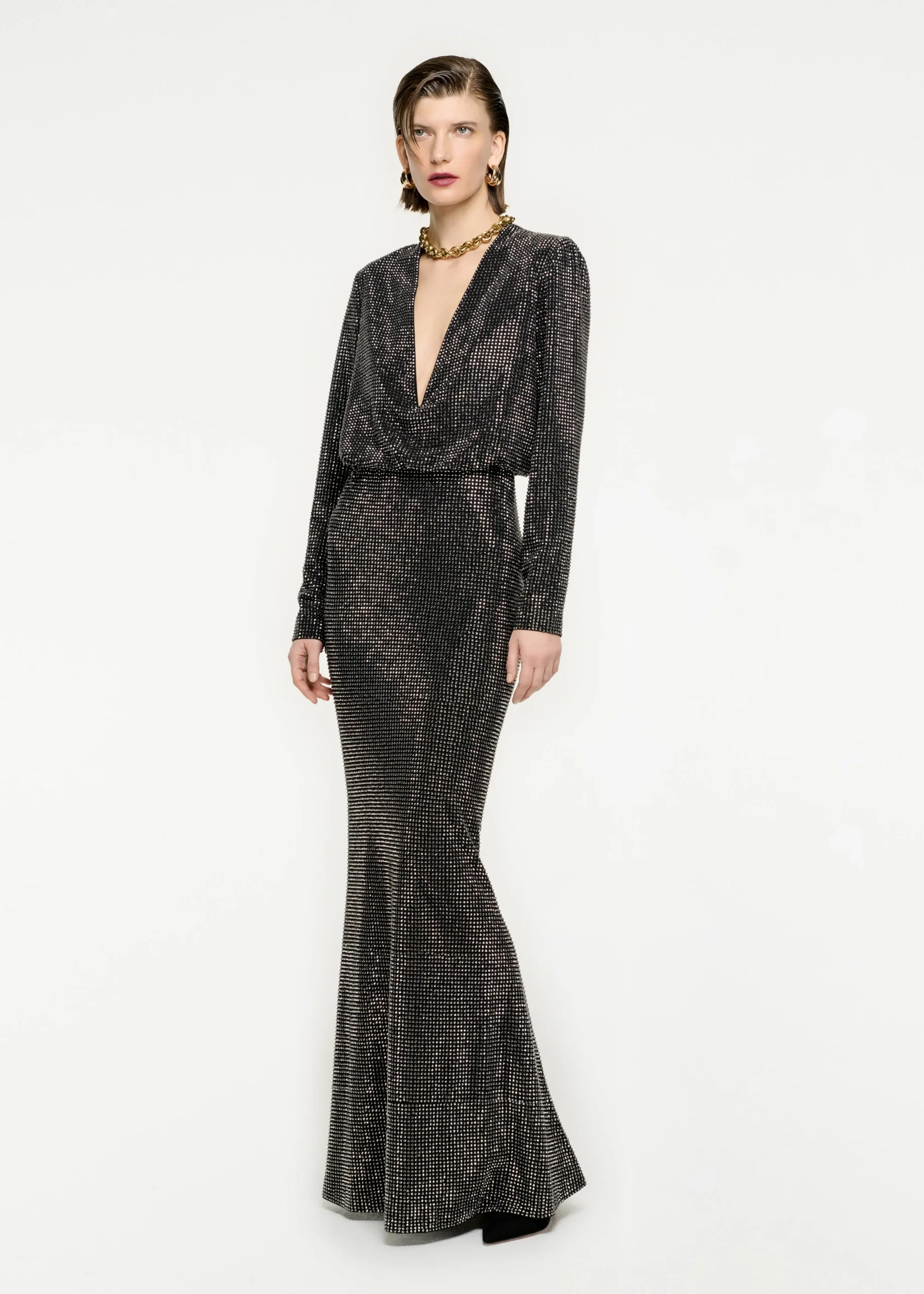 Ready To Wear|Ready To Wear Roland Mouret Long Sleeve Diamante Maxi Dress Black