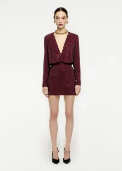 Ready To Wear|Ready To Wear Roland Mouret Long Sleeve Diamante Mini Dress Maroon