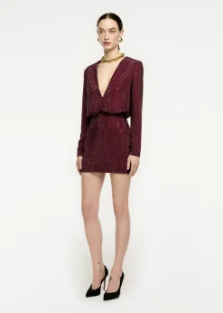 Ready To Wear|Ready To Wear Roland Mouret Long Sleeve Diamante Mini Dress Maroon