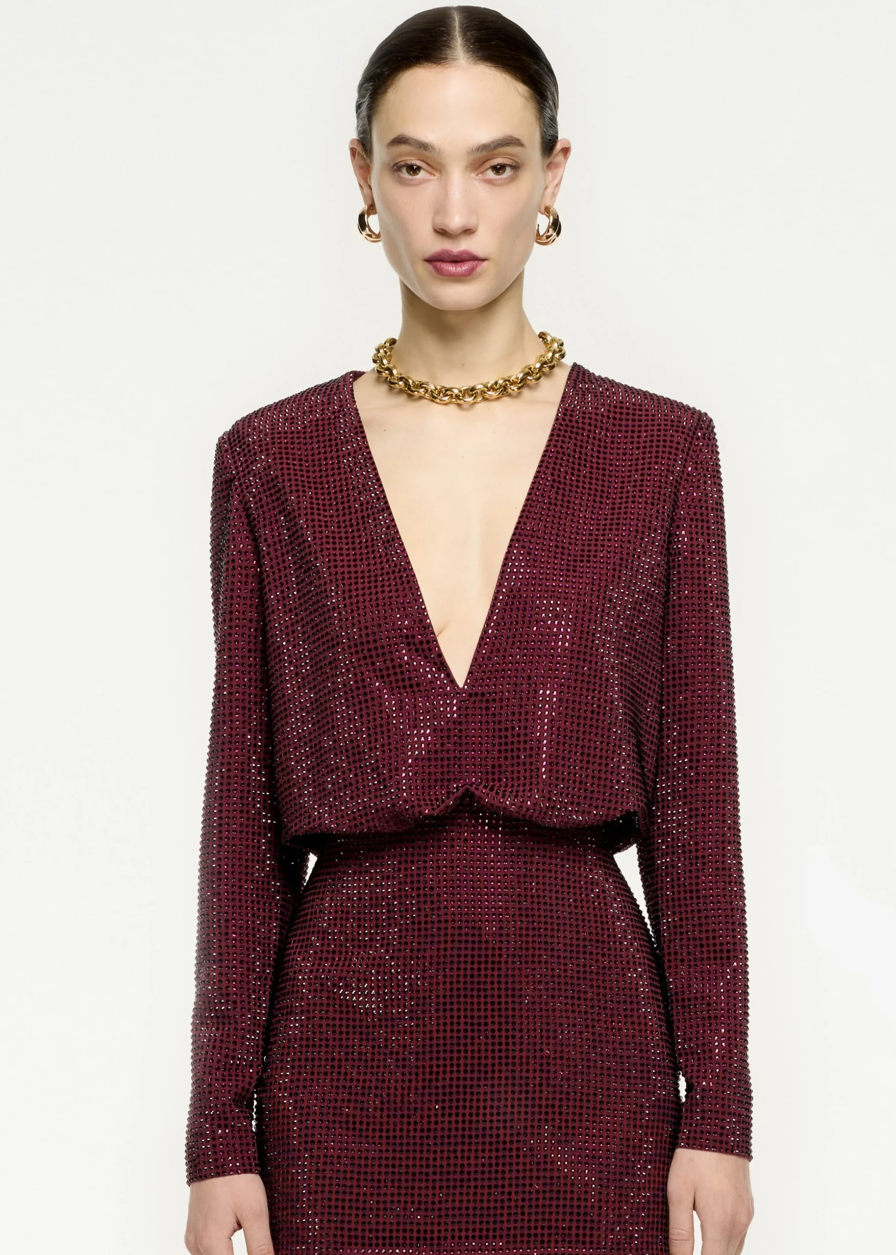 Ready To Wear|Ready To Wear Roland Mouret Long Sleeve Diamante Mini Dress Maroon