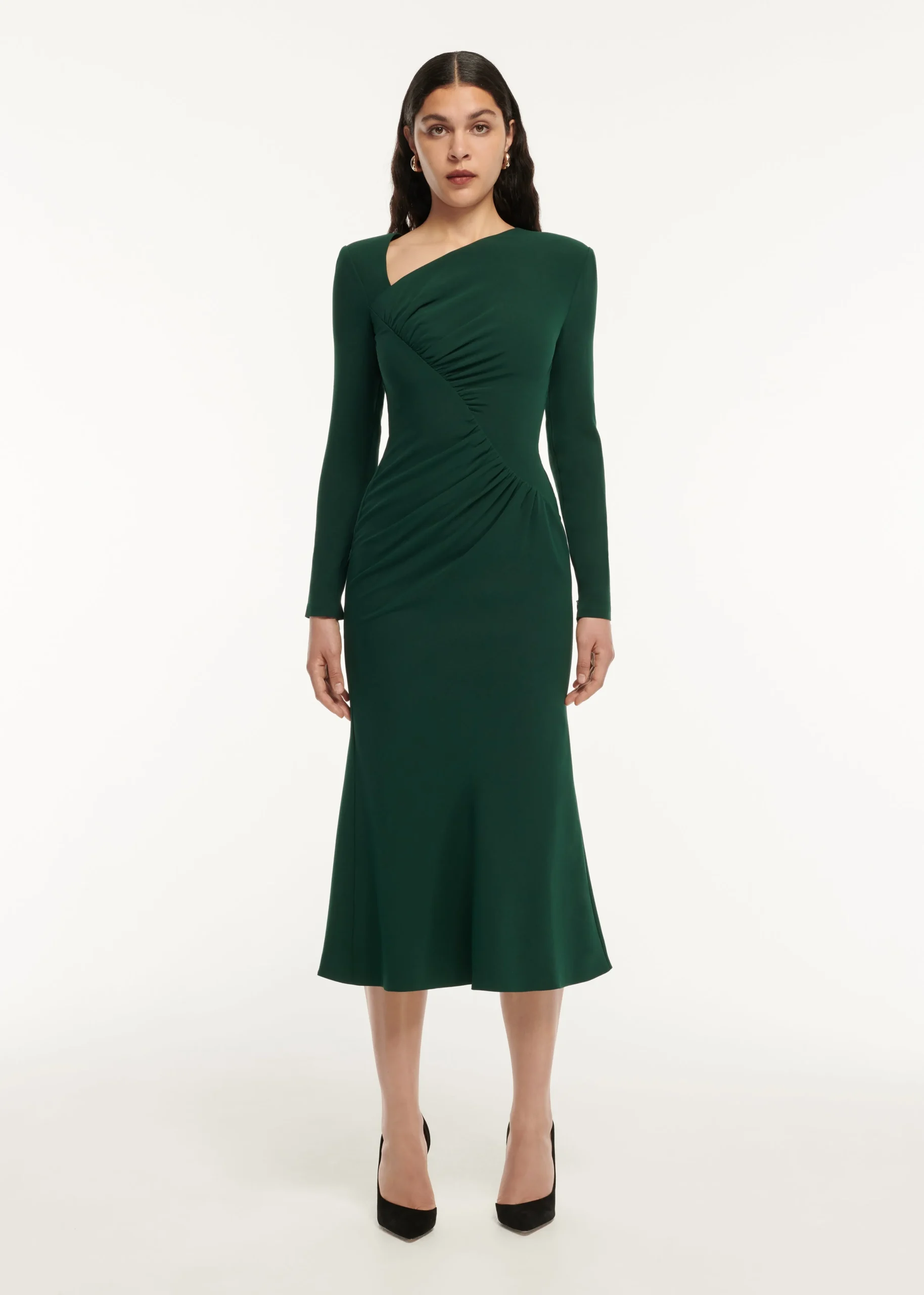 Ready To Wear|Ready To Wear Roland Mouret Long Sleeve Drape Detail Midi Dress