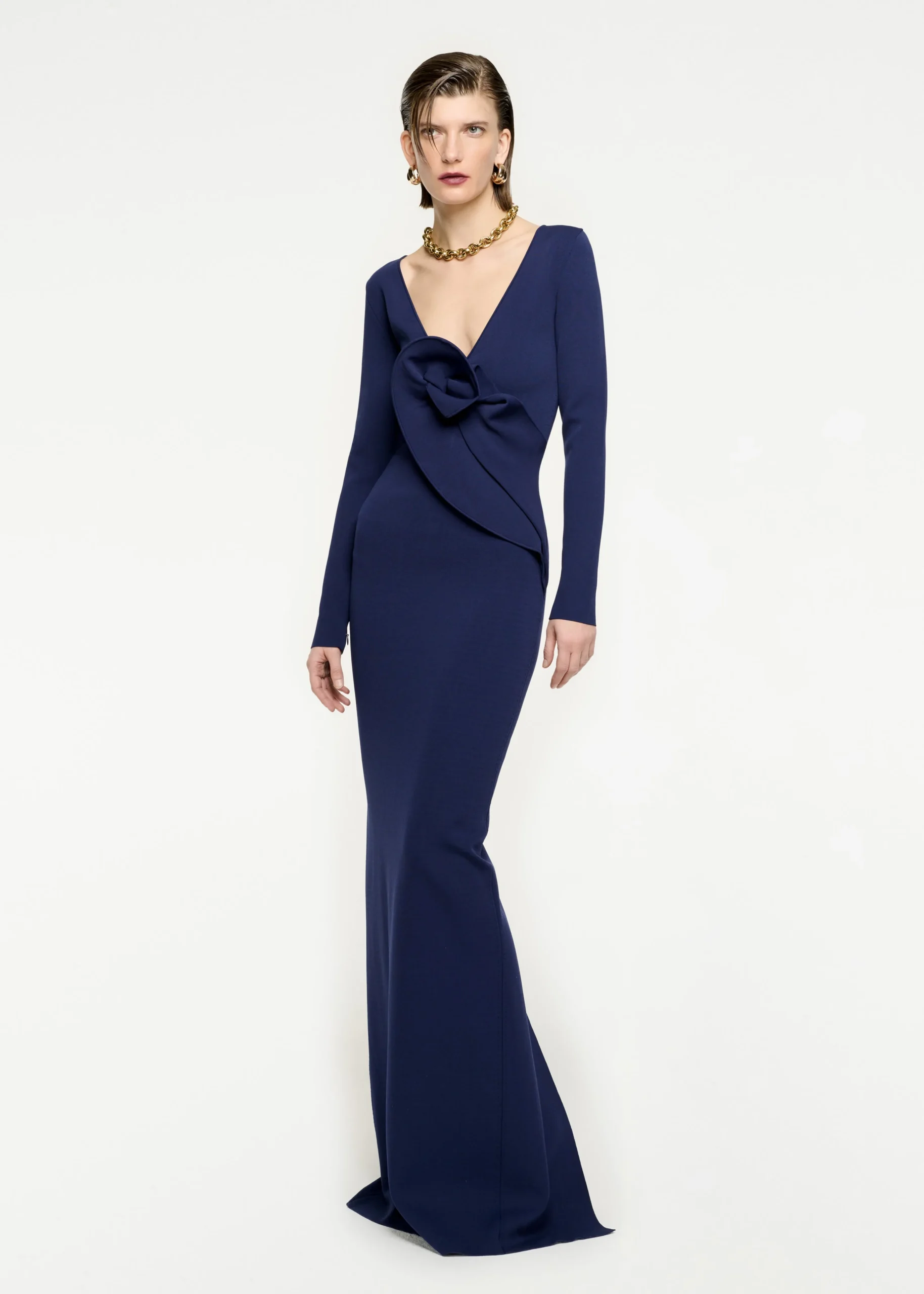 Ready To Wear|Ready To Wear Roland Mouret Long Sleeve Knit Maxi Dress Navy