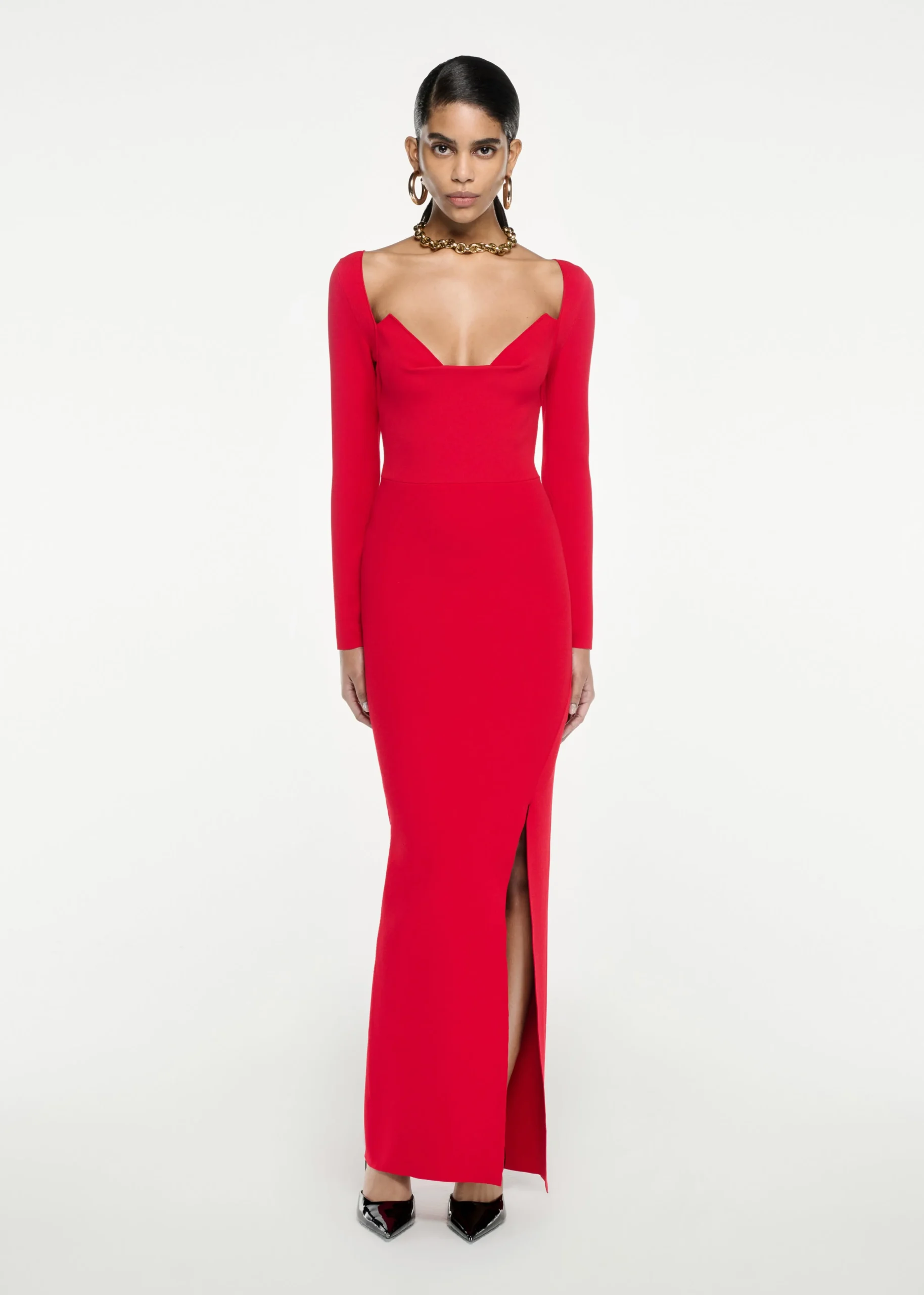 Ready To Wear|Ready To Wear|Ready To Wear Roland Mouret Long Sleeve Knit Maxi Dress Red