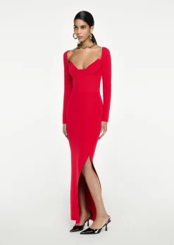 Ready To Wear|Ready To Wear|Ready To Wear Roland Mouret Long Sleeve Knit Maxi Dress Red