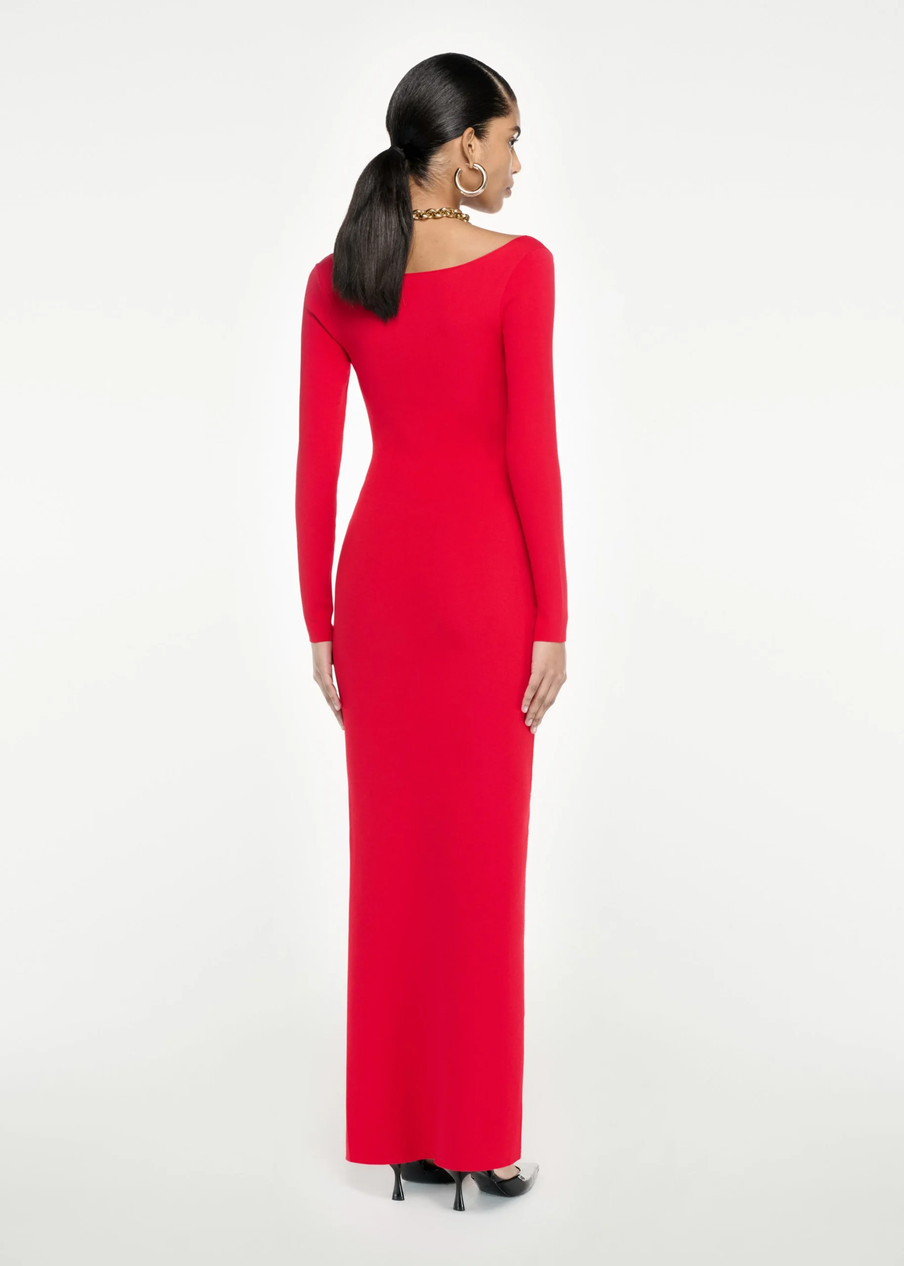 Ready To Wear|Ready To Wear|Ready To Wear Roland Mouret Long Sleeve Knit Maxi Dress Red