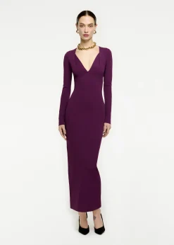 Ready To Wear|Ready To Wear Roland Mouret Long Sleeve Pleat Knit Midi Dress Aubergine