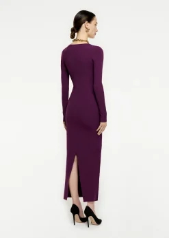 Ready To Wear|Ready To Wear Roland Mouret Long Sleeve Pleat Knit Midi Dress Aubergine