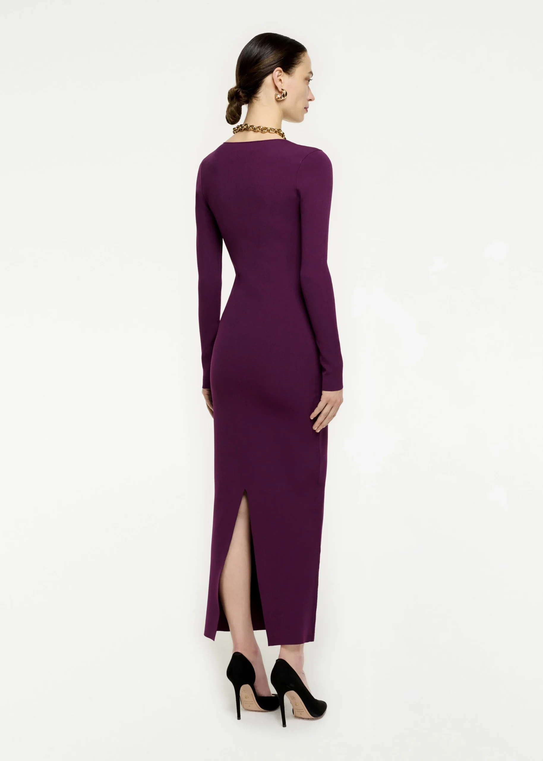 Ready To Wear|Ready To Wear Roland Mouret Long Sleeve Pleat Knit Midi Dress Aubergine
