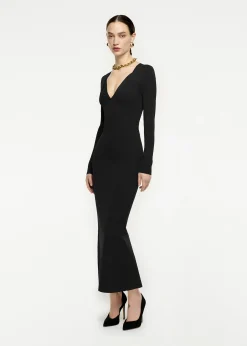 Ready To Wear|Ready To Wear Roland Mouret Long Sleeve Pleat Knit Midi Dress Black