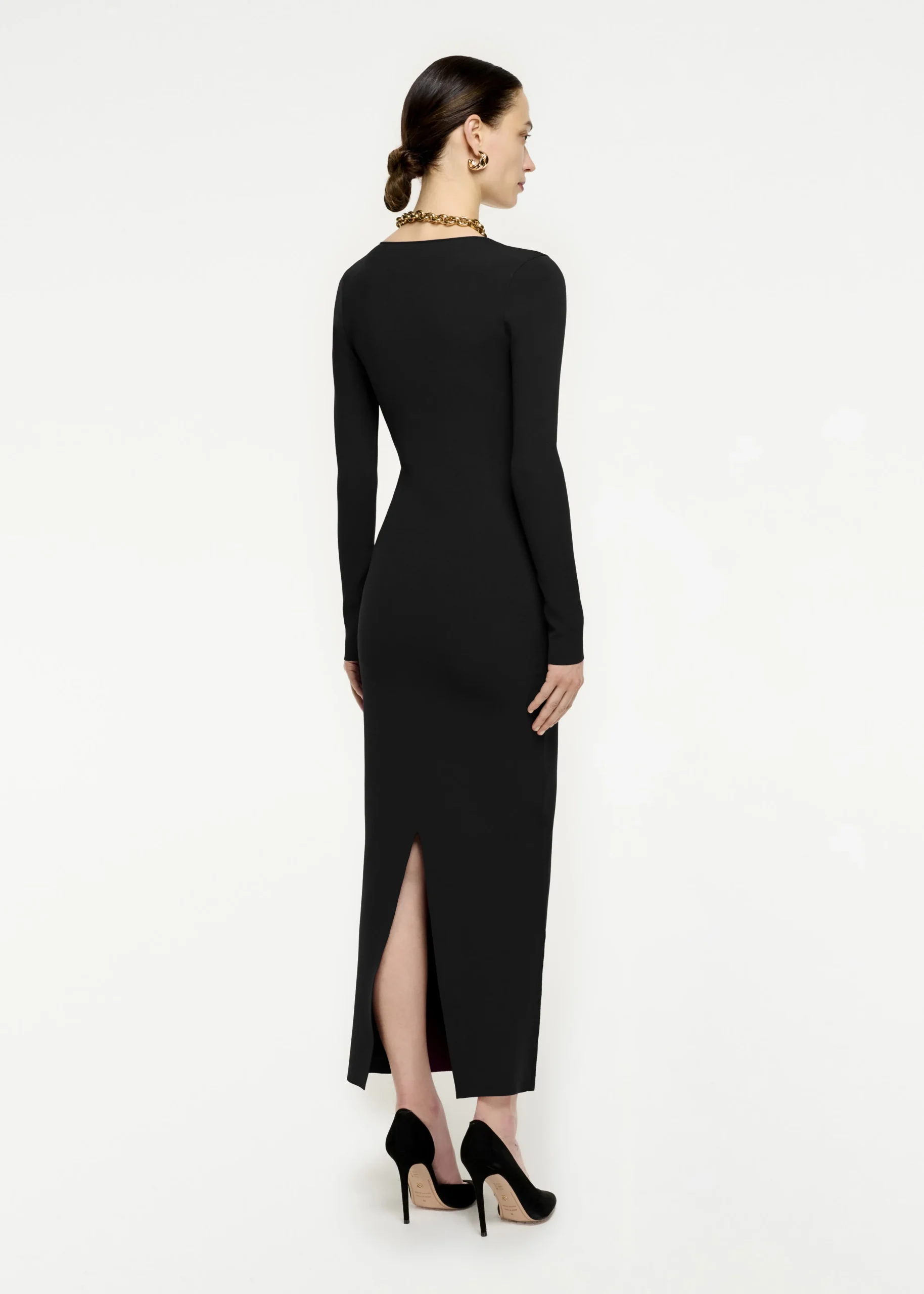 Ready To Wear|Ready To Wear Roland Mouret Long Sleeve Pleat Knit Midi Dress Black