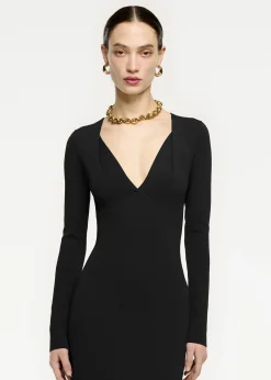 Ready To Wear|Ready To Wear Roland Mouret Long Sleeve Pleat Knit Midi Dress Black