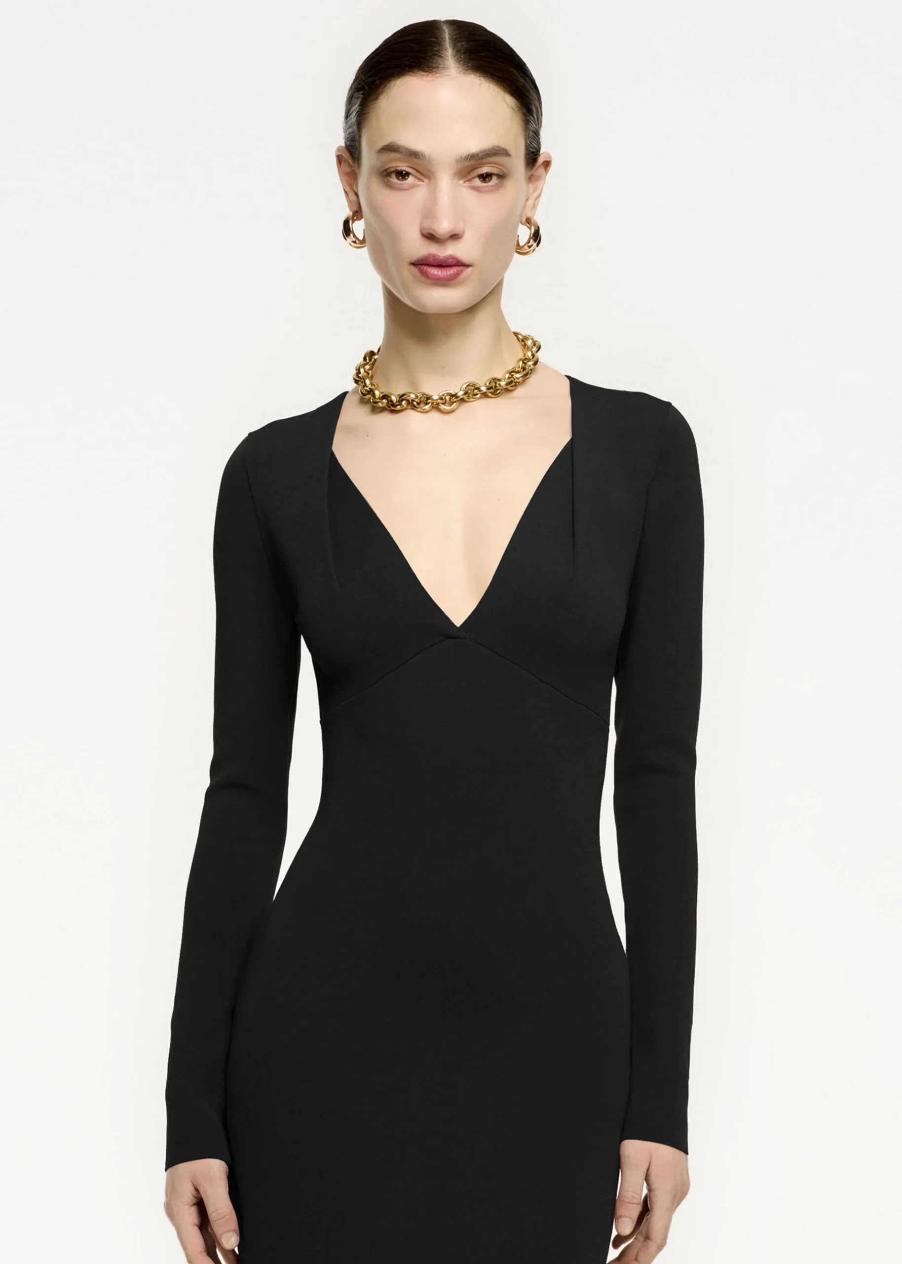 Ready To Wear|Ready To Wear Roland Mouret Long Sleeve Pleat Knit Midi Dress Black