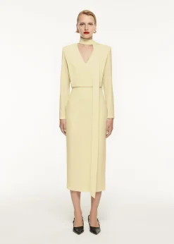 Ready To Wear|Ready To Wear Roland Mouret Long Sleeve Satin Crepe Midi Dress Yellow